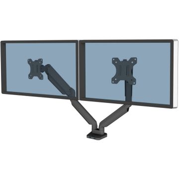 Fellowes Suport monitor birou FELLOWES Platinum Series Dual 8042501, Lift Gas, 32, 8Kg, rotire 360grade, Negru Fellowes Suport monitor birou FELLOWES Platinum Series Dual 8042501, Lift Gas, 32, 8Kg, rotire 360grade, Negru