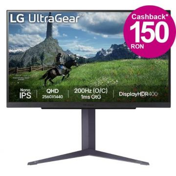 Monitor Gaming IPS LED LG 27inch 27GS85Q-B, QHD (2560 x 1440), HDMI, DisplayPort, Pivot, 200 Hz, 1 ms (Negru)
