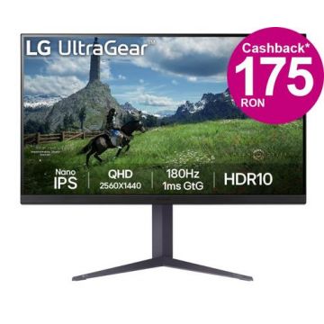 Monitor Gaming IPS LED LG 31.5inch 32GS85Q-B, QHD (2560 x 1440), HDMI, DisplayPort, Pivot, 180 Hz, 1 ms (Negru)