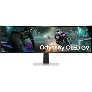 Monitor LED Samsung Gaming Odyssey G9 G91SD LS49DG910SUXEN Curbat 49 inch DQHD QD-OLED 0.03 ms 144 Hz USB-C HDR FreeSync Premium Pro & G-Sync Compatible
