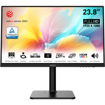 MSI Monitor IPS LED MSI Modern 23.8 MD2412P, Full HD (1920 x 1080), HDMI, Boxe, Pivot, 100 Hz, 1 ms, Negru