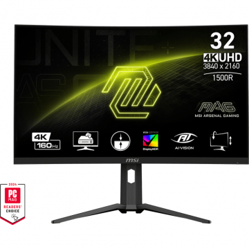 MSI Monitor MSI MAG 321CUP, 32'', VA, ecran curbat, 4K 3840x2160, 1ms, 160Hz, Negru