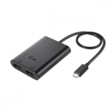 Adaptor video i-Tec C31DUAL4KHDMI, USB-C, Dual HDMI port 4K compatibil cu Thunderbolt 3, Negru