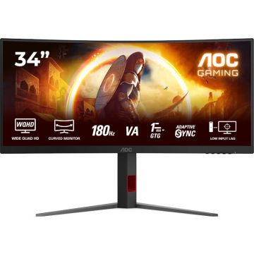 AOC Monitor pentru gaming LED AOC CU34G4 Curbat, Displau 34 UWQHD 3440x1440, VA, 0.5 ms, 180 Hz, VESA 100x100, Negru