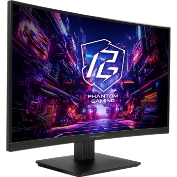 ASROCK Monitor Gaming VA LED ASRock 27 PG27QRT1B, QHD (2560 x 1440), HDMI, DisplayPort, Boxe, Ecran curbat, 180 Hz, 1 ms, Negru