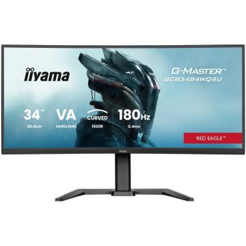 IIYAMA Monitor Gaming VA LED Iiyama 34 GCB3484WQSU-B1, UWQHD 3440 x 1440, HDMI, DisplayPort, Ecran curbat, Boxe, 180 Hz, 0.4 ms Negru