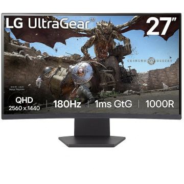 LG Monitor Gaming VA LED LG 27 27GS60QX-B, QHD (2560 x 1440), HDMI, DisplayPort, Ecran curbat, 180 Hz, 1 ms, Negru