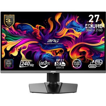 Monitor LED MSI Gaming MPG 272URX 27 inch UHD QD-OLED 0.03 ms 240 Hz USB-C HDR G-Sync Compatible