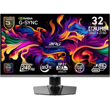 Monitor LED MSI Gaming MPG 322URX 31.5 inch UHD QD-OLED 0.03 ms 240 Hz USB-C HDR G-Sync Compatible