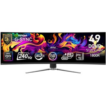 Monitor LED MSI Gaming MPG 491CQPX Curbat 49 inch DQHD QD-OLED 0.03 ms 240 Hz USB-C HDR G-Sync Compatible