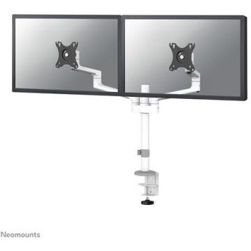 NEOMOUNTS Suport birou dublu pentru monitoare NEOMOUNTS DS60-425WH2, Pentru 2 monitoare, Diagonala 17-27, Greutate maxima 8 kg per monitor, VESA 75x75~100x100, Alb
