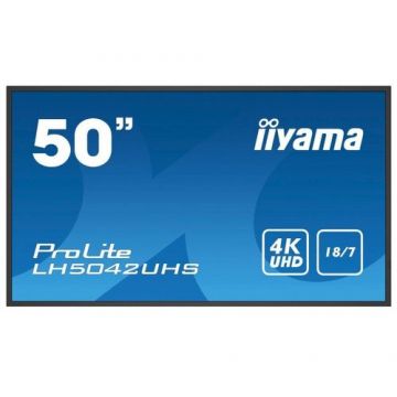 Display Profesional VA LED iiyama ProLite DigitalSignage 49.5inch LH5042UHS-B3, Ultra HD (3840 x 2160), VGA, DVI, HDMI, DisplayPort, Android, Intel SDM, Boxe (Negru)