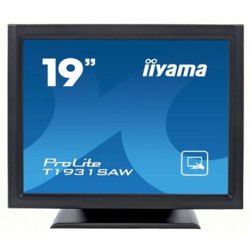 Monitor TN LED Iiyama ProLite 19inch T1931SAW-B5, HD (1280 x 1024), HDMI, DVI, DisplayPort, Touchscreen, Boxe (Negru)
