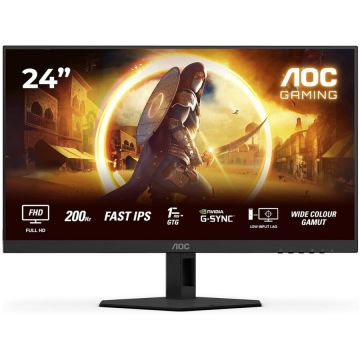 AOC Monitor Gaming Fast IPS LED AOC 23.8 24G4HRE, Full HD 1920 x 1080, HDMI, DisplayPort, Boxe, 200 Hz, 0.5 ms Negru