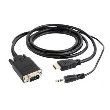 Cablu  GEMBIRD A-HDMI-VGA-03-6, HDMI - VGA/Jack 3.5mm, 1.8m, Full HD/60Hz (Negru)