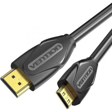 Cablu video Vention, HDMI(T) la HDMI(T), 1.5m, rezolutie maxima 4K la 60Hz, conectori auriti, cupru, plat, invelis PVC, Negru