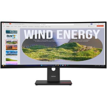 Lenovo Monitor LCD  Lenovo ThinkVision 34 T34WD-40, VA LED, WQHD 3440 x 1440, HDMI, DisplayPort, Ecran curbat, 120 Hz, 4 ms, Negru