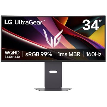 LG Monitor Gaming VA LED LG 34 34G600A-B, WQHD (3440 x 1440), HDMI, DisplayPort, Ecran curbat, Boxe, 160 Hz, 1 ms, Negru