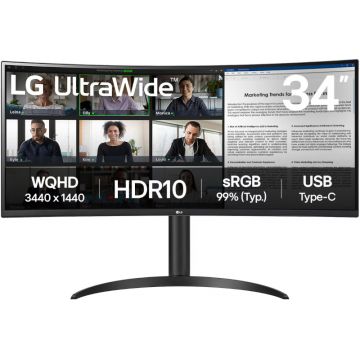 Monitor LED LG UltraWide 34WR55QK-B Curbat 34 inch UWQHD VA 5 ms 100 Hz USB-C HDR Monitor LED LG UltraWide 34WR55QK-B Curbat 34 inch UWQHD VA 5 ms 100 Hz USB-C HDR