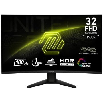 MSI Monitor Gaming Curbat LED VA MSI MAG 32C6 31.5, Full HD (1920x1080), 180Hz, 1ms, Adaptive-Sync, 1500R, 2x HDMI, Display Port, Jack, Negru