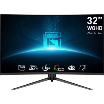 MSI Monitor Gaming LED VA MSI 31.5, WQHD (2560x1440), 170Hz, 1ms, Adaptive-Sync, Curved 1500R, Night Vision, 2x HDMI, Display Port, Jack, Pivot, Negru