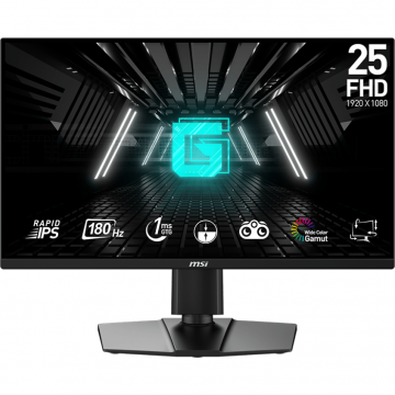 MSI Monitor Gaming MSI G255PF E2, IPS, 24.5 inch, Full HD, 1920x1080, HDMI, DisplayPort, Pivot, Boxe, 180Hz, 1ms, Negru