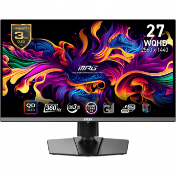 MSI Monitor Gaming MSI MPG 271QRX QD-OLED, 26.5, WQHD, 2560x1440, HDMI, DisplayPort, Pivot, AMD FreeSync Premium Pro, 360Hz, 0.03ms, Negru