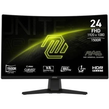 MSI Monitor Gaming VA LED MSI 23.6 MAG 242C, Full HD 1920 x 1080, HDMI, DisplayPort, Ecran curbat, 180 Hz, 1 ms, Negru