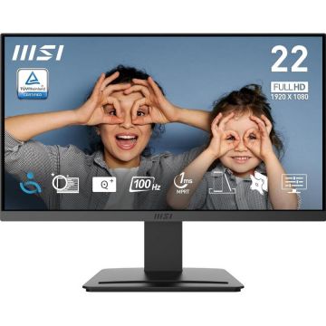 MSI Monitor VA LED MSI PRO MP223 E2, 21.45 inch, Full HD 1920 x 1080, HDMI, DisplayPort, 100 Hz, 1 ms, Negru