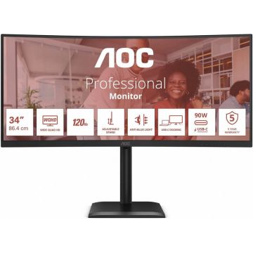 AOC Monitor LED curbat AOC CU34E4CV, 34, 86.4 cm, VA, UWQHD, 120Hz, 4 ms, Negru