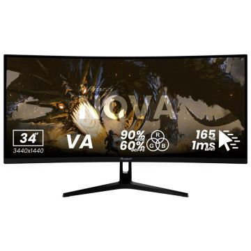 AROZZI Monitor Gaming VA LED Arozzi Nova 34T2K165, 34 inch, UWQHD 3440 x 1440 pixeli, HDMI, DisplayPort, Ecran curbat, 165 Hz, 1 ms, Negru