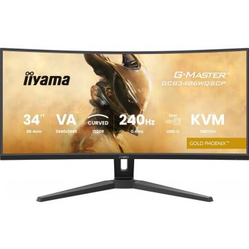 IIYAMA Monitor Gamin VA LED, Iiyama, 34, GCB3486WQSCP-B1, WQHD 3440 x 1440, HDMI, DisplayPort, Ecran curbat, Boxe, 240 Hz, 0.4 ms, Negru