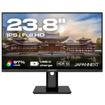 JAPANNEXT Monitor IPS LED JAPANNEXT 23.8 JN-IPS238FHDR-C65W-HSP, Full HD (1920 x 1080), HDMI, DisplayPort, Pivot, Boxe, Negru