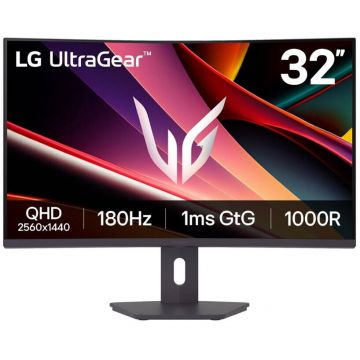 LG Monitor Gaming VA LED LG UltraGear™ 31.5 32G600A-B, QHD (2560 x 1440), HDMI, DisplayPort, Ecran curbat, 180 Hz, 1 ms, Negru