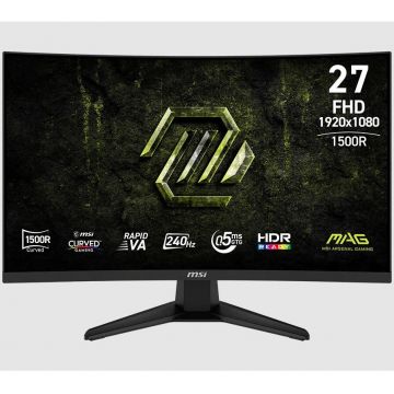 MSI Monitor Gaming MSI MAG 275CF X24, 27, FHD (1920x1080), Rapid VA, Curbura 1500R, 240Hz, 0.5ms GtG, Adaptive-Sync, HDR Ready, 2x HDMI™ 2.0b, 1x DisplayPort 1.2a, VESA 100x100mm, Negru