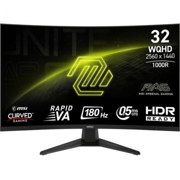 MSI Monitor gaming MSI MAG 325CQF, 31.5, Rapid VA Curve 1000R, QHD, 0.5ms, 180Hz, Negru