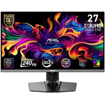 MSI Monitor Gaming QD-OLED MSI 26.5 MAG 272UP QD-OLED X24, UHD (3840 x 2160), HDMI, DisplayPort, Pivot, 240 Hz, 0.03 ms, Negru