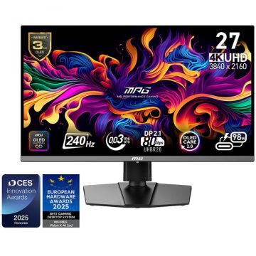 MSI Monitor MSI MPG 272URX QD-OLED, 26.5 inch, UHD, 3840 x 2160, HDMI, DisplayPort, 240 Hz, 0.03 ms, Negru