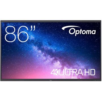 OPTOMA Monitor LED interactiv OPTOMA 5863RK, 86 inch,  UHD 4K, Procesor Cortex A76 Octa Core, 8GB RAM, 64GB flash, Android 13, Negru