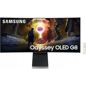 Samsung Monitor gaming Samsung Odyssey OLED G8 LS34DG850SUXEN, 34, OLED,  UWQHD, 175 Hz, 0.03 ms, 1800R Curved, HDR10, HDR10+ Gaming, Argintiu