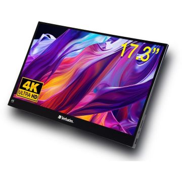 Verbatim Monitor  LED IPS Portabil, Verbatim PMT-17-4K, Touchscreen 17.3 inch, Ultra HD 4K, 6 ms, boxe integrate, HDR, FreeSync, USB-C, HDMI, USB, Negru