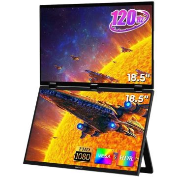 Zeuslap Monitor pliabil cu ecran dublu Zeuslap Z18W, 2x 18.5, IPS, Full HD, 120 Hz, 3 ms, Negru