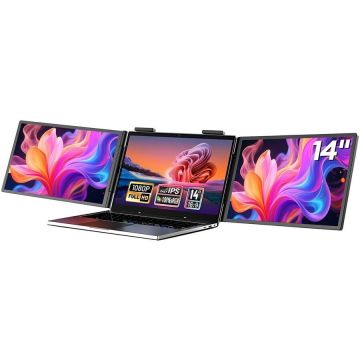 Zeuslap Monitor portabil extern Zeuslap ZB14,  2x 14, IPS, Full HD, 60 Hz, 30 ms, Negru