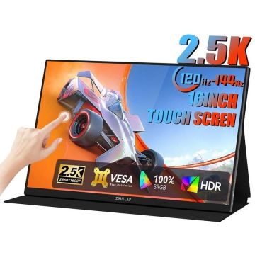 Zeuslap Monitor portabil Zeuslap  P16KT, 16, IPS, 2.5K, 144Hz, 3 ms, Negru
