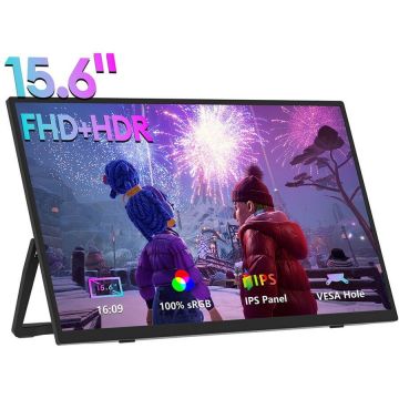 Zeuslap Monitor, portabil Zeuslap  ZP156, 15.6, 39.6 cm,  IPS, Full HD, 60 Hz, 4 ms, Negru