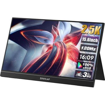 Zeuslap Monitor portabil Zeuslap ZP156K, 15.6, 38.1 cm, IPS, 2.5K, 120Hz, 3 ms, Negru
