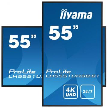 Display Profesional IPS LED iiyama 54.6inch LH5551UHSB-B1, Ultra HD (3840 x 2160), HDMI, DisplayPort, Boxe (Negru)