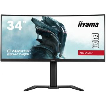 Monitor Gaming VA LED iiyama G-MASTER 34inch GB3467WQSU-B5, WQHD (3440 x 1440), HDMI, DisplayPort, AMD FreeSync, Ecran Curbat, Boxe, 165 Hz, 0.4 ms (Negru)