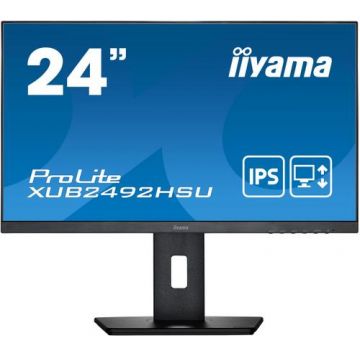 Monitor IPS LED iiyama 23.8inch XUB2492HSU-B5, Full HD (1920 x 1080), VGA, HDMI, DisplayPort, Pivot, Boxe (Negru)