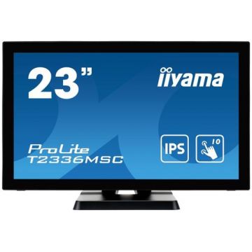 Monitor IPS LED iiyama 23inch T2336MSC-B3, Full HD (1920 x 1080), DVI, VGA, HDMI, Touchscreen, Boxe (Negru)